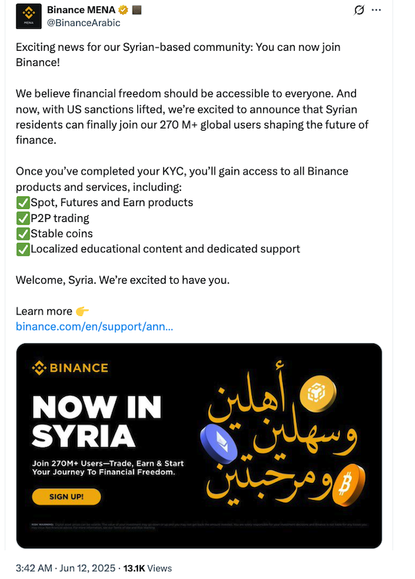United States, Syria, Binance, Sanctions, Policy