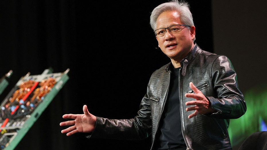 Jensen Huang speaks about AI on stage