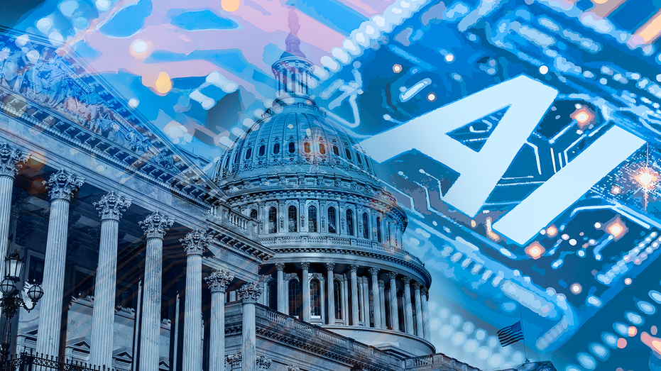 US Capitol building with AI symbol